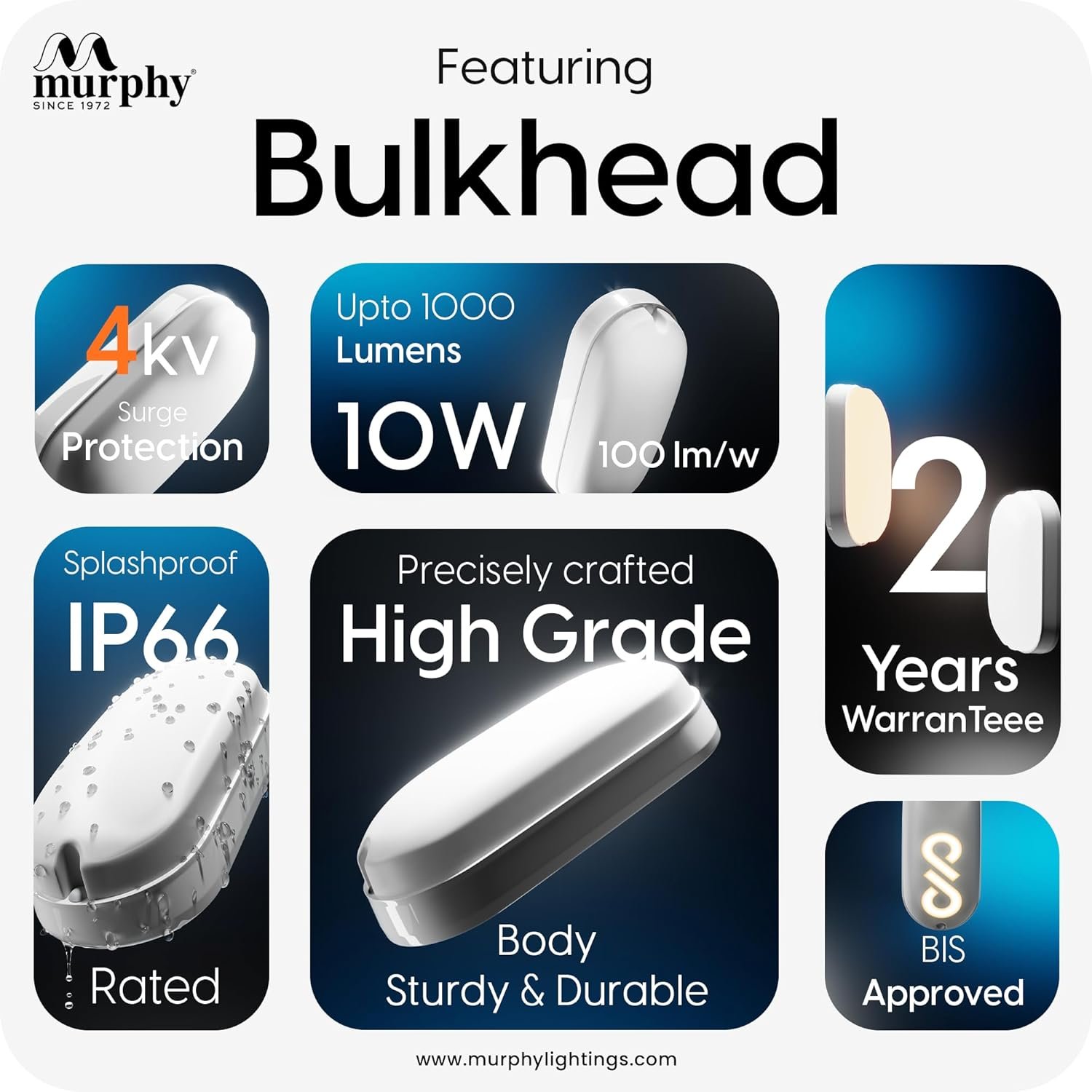 Murphy 10W LED Oval Shape Bulkhead Wall Lamp | IP66 Waterproof Outdoor Light for Gardens, Porches & Bathrooms | Warm White, Pack of 1 | 2-Year Warranty - Image 3