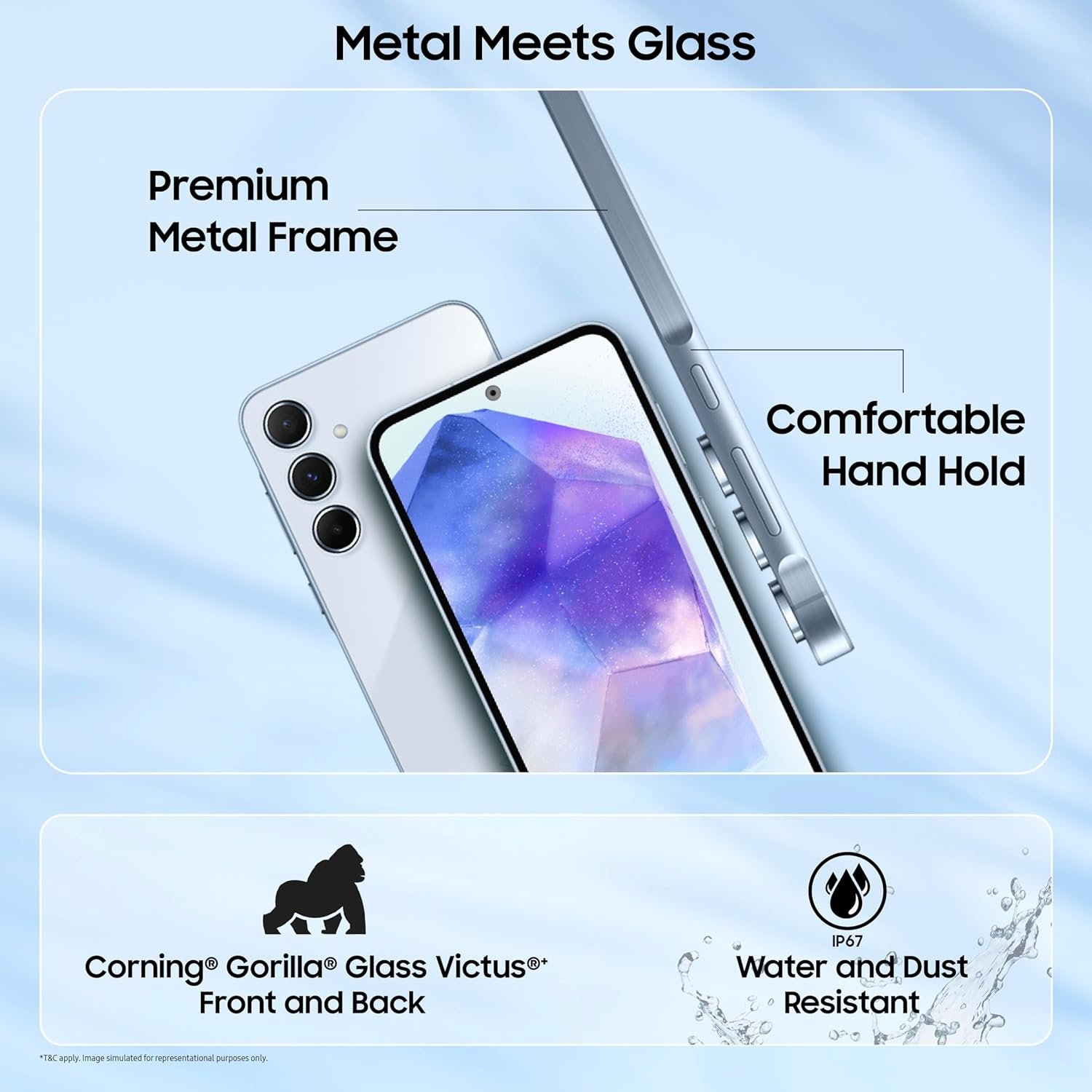 Samsung Galaxy A55 5G (Awesome Iceblue, 8GB RAM, 256GB Storage) | AI | Metal Frame | 50 MP Main Camera (OIS) | Super HDR Video| Nightography | IP67 | Corning Gorilla Glass Victus+ | sAMOLED Display - Image 6