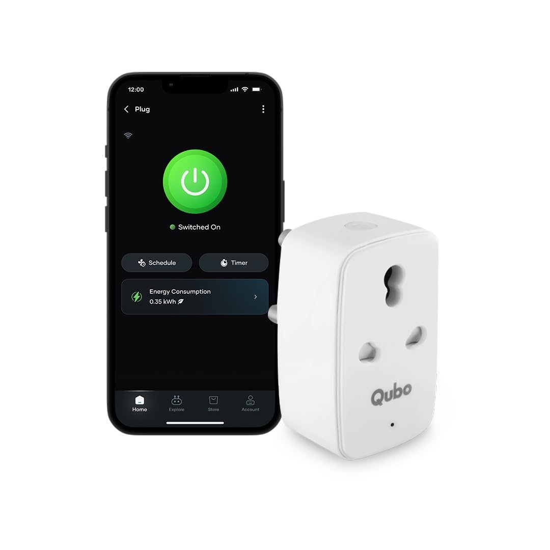 QUBO 16A Wifi + BT Smart Plug from Hero Group, Energy Monitoring, Suitable for large appliances like ACs, Geysers & Water Pumps (Voice Control with Amazon Alexa and Google Assistant)