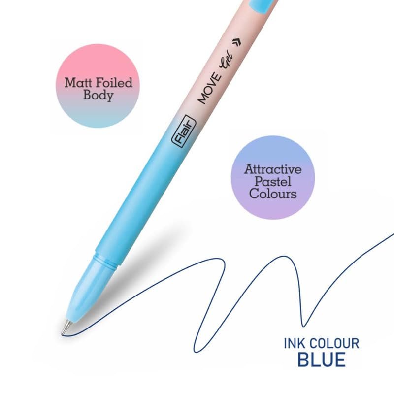 FLAIR Move Gel Pen | Minimalistic & Aesthetic Matt Finish Pastel Body Colors | Effortless Writing With Sleek Clip Design | Blue Ink, Set Of 10 - Image 4