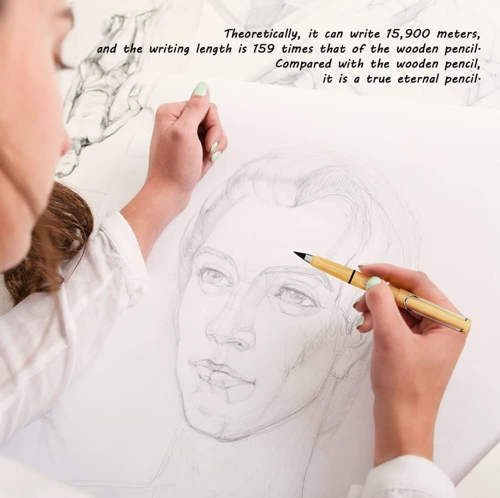 SHUTTLE ART 2pcs Eternal Inkless Pencil, Permanent No Sharpening, Everlasting Writing Pen for Children School Artists Sketch Drawing, Grey - Image 5