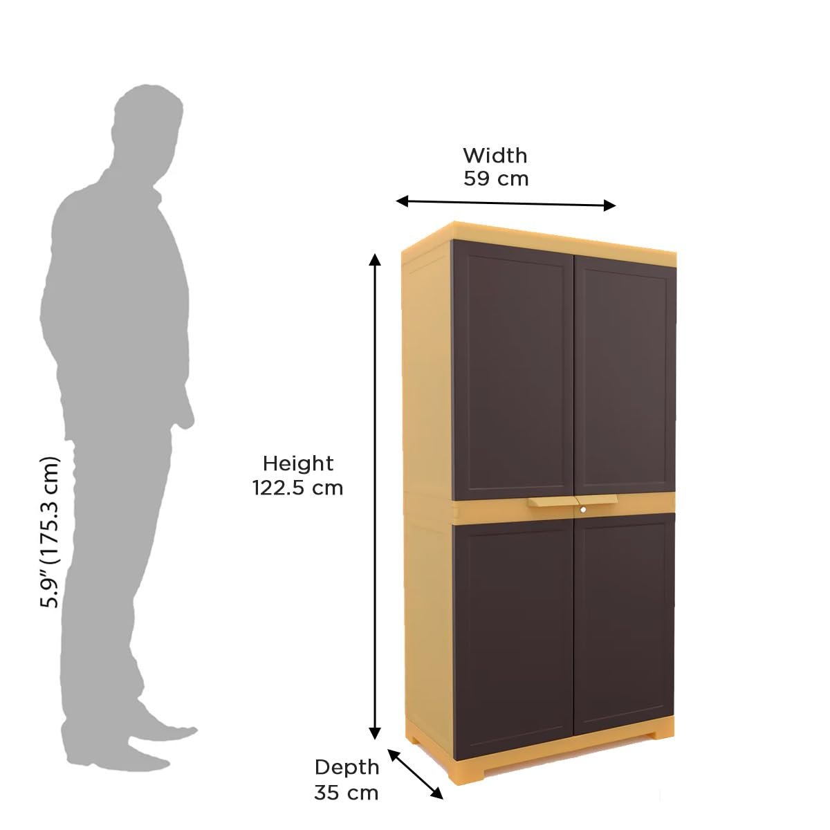 Nilkamal Freedom Big FMM Plastic Cabinet | 3-Year Warranty | 4-Shelf Storage Cupboard with Doors | Multi Organiser for Home, Wardrobe, and Kitchen | Clothes Rack, Shelves, Brown & Biscuit Colour - Image 2