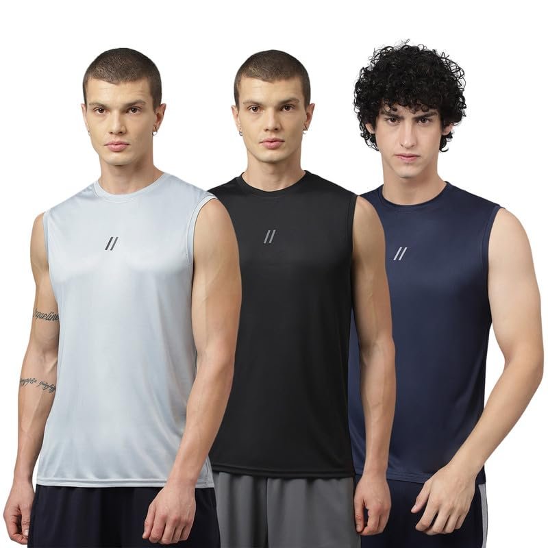 ATICX Men's Polyester Sports Sleeveless T Shirt - Gym Vest, Workout Sando, Training Tank Top, Cut Sleeves Quick Dry Tee for Running, Swimming, Badminton, Fitness & Sports