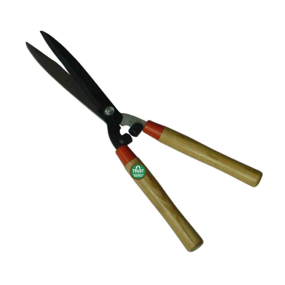 TrustBaket Garden Hedge Shears with Wooden Handle, 5mm Thick Heavy Duty Carbon Steel Blade, Comfortable Grip for Trimming, Pruning, Cutting, Hedge Cutter Tool for Lawn, Shrub, Plant Branch Scissors