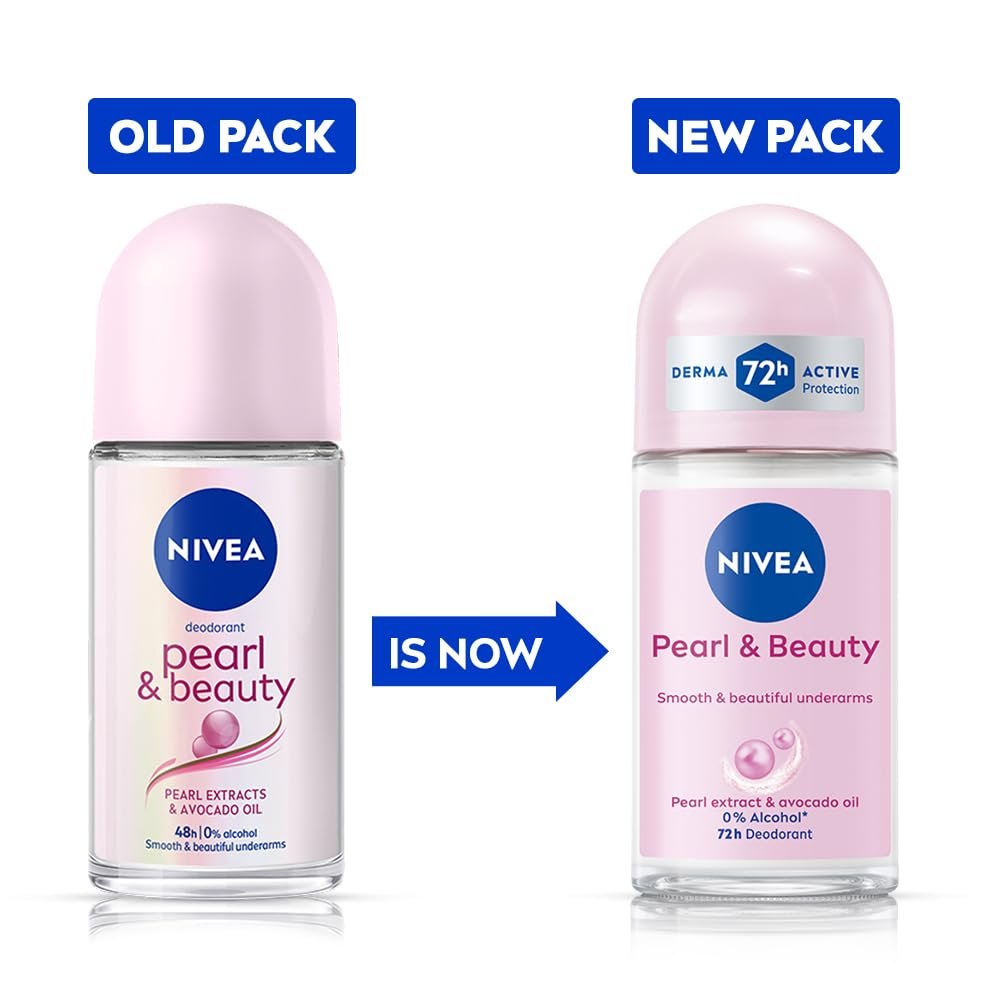 NIVEA Pearl and Beauty 50ml Deo Underarm Roll On | With Pearl Extracts & Avocado Oil | 72 H Long Lasting Floral Scent | 0% Alcohol and Dermat Approved | For Women - Image 2