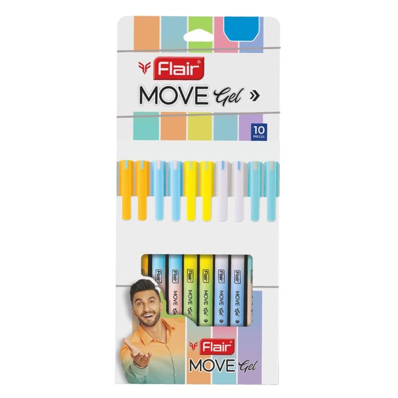FLAIR Move Gel Pen | Minimalistic & Aesthetic Matt Finish Pastel Body Colors | Effortless Writing With Sleek Clip Design | Blue Ink, Set Of 10 - Image 2