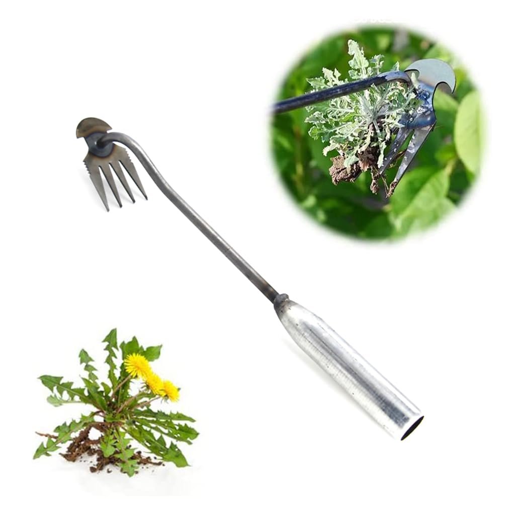 HASTHIP® Weeder Hand Tool, 21.6 Inches Garden Weeding Tool Steel 4-Claws Weeder Hand Tool, Portable Weed Puller, Manual Weed Puller for Lawn, Garden, Plant Pot