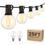 TECPHILE G40 Outdoor String Lights 25ft Decorative LED Bulbs IP65 Waterproof Shatterproof Indoor/Outdoor Lighting 0.6W Energy Saving Hanging Light for Backyard Terrace Garden Balcony (25+2 Bulbs)