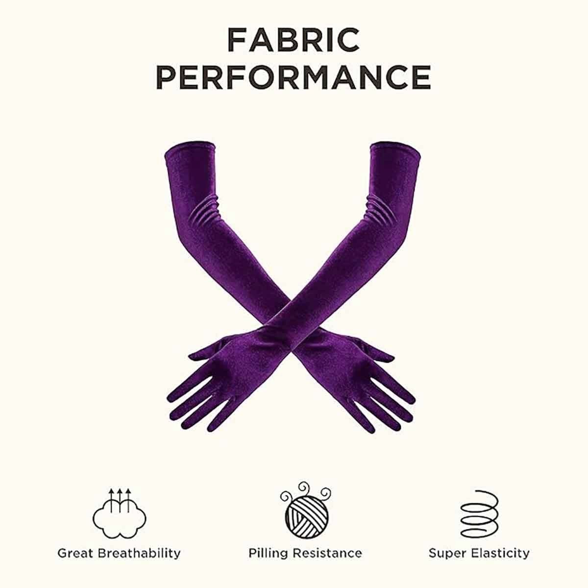 YUPPIN Long Velvet Elbow-Length Gloves for Women - Opera Style Satin Gloves, Black Bridal Wedding Dress Gloves, Flapper Party Evening Accessories - Image 4