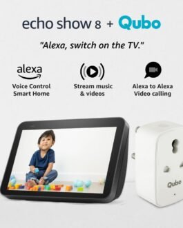 Amazon Echo Show 8 (2nd Gen) Black with QUBO 16A Wifi + Bluetooth Smart Plug with Alexa