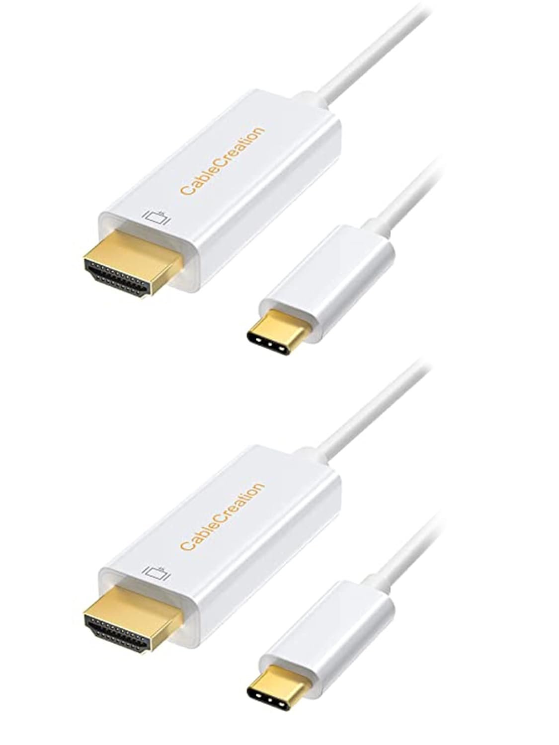 Cablecreation Usb-C To Hdmi, Type C Thunderbolt 3 Hdmi 4K Cable Compatible With Monitor, Tablet, Personal Computer, Laptop, Television, Smartphone, Projector (6 Feet 2-Pack, White)