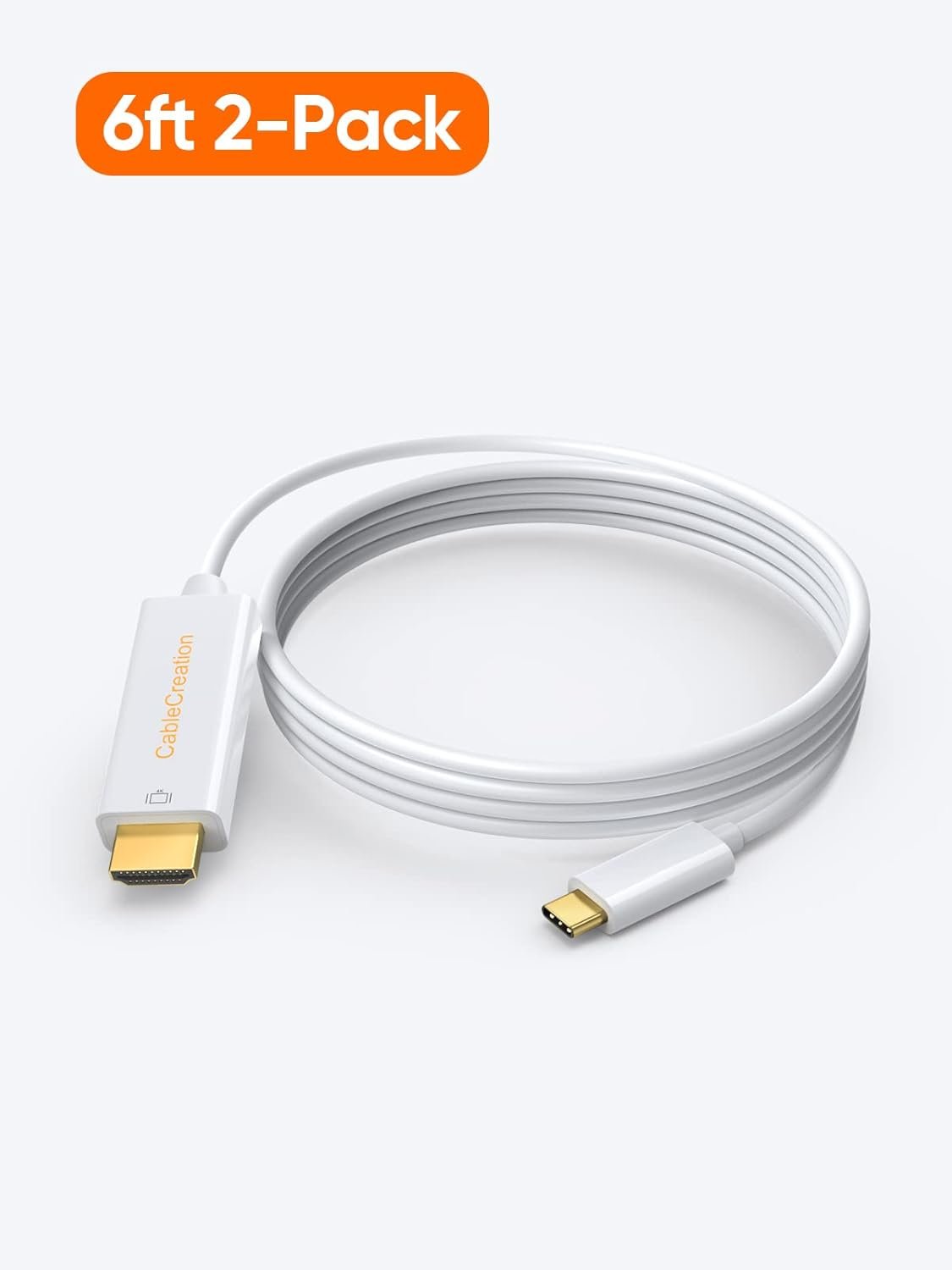 Cablecreation Usb-C To Hdmi, Type C Thunderbolt 3 Hdmi 4K Cable Compatible With Monitor, Tablet, Personal Computer, Laptop, Television, Smartphone, Projector (6 Feet 2-Pack, White) - Image 7