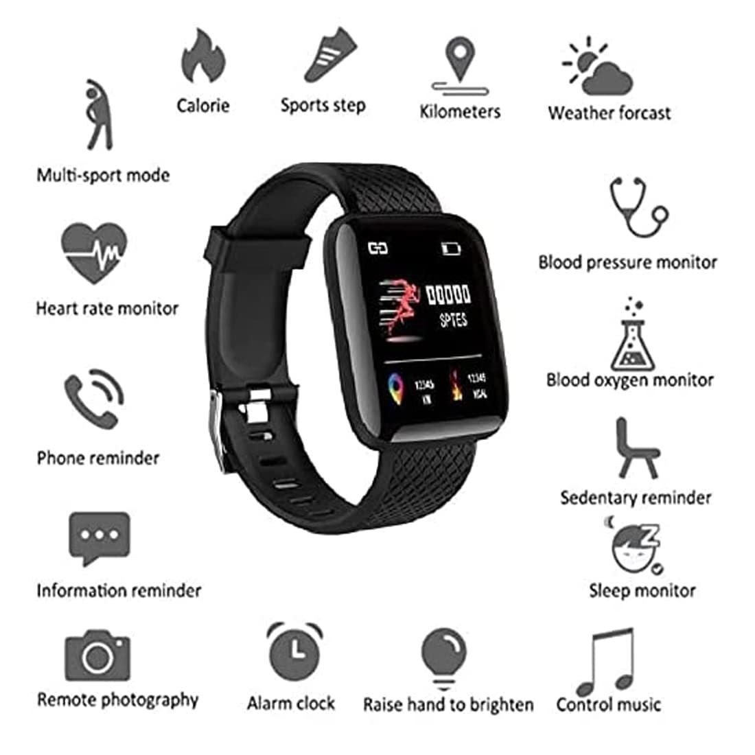 M I D116 Fitness Band Smart Watch for Men, Women, Boys, Girls, Kids – Single Touch Interface, Water Resistant, Workout Modes,Quick Charge Sports Smartwatch – Black I - Image 4
