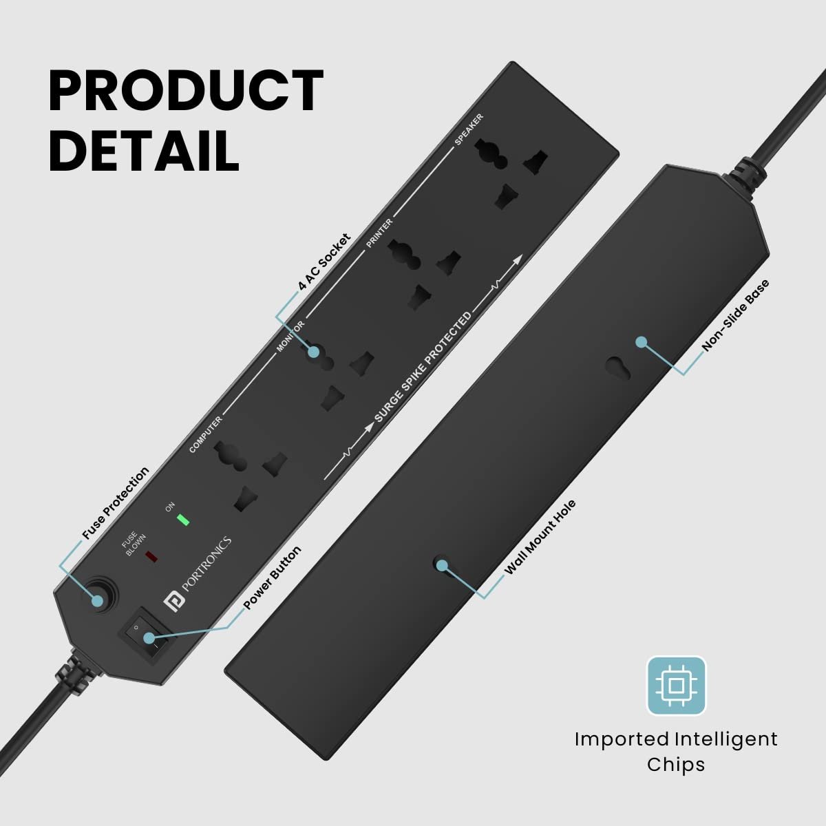 Portronics Power Plate 10 Extension Board with 4 Universal Sockets, 3 Meter Long Cord, 1500 Watts, 6 Amp Multi Plug for Office & Home Appliances (Black) - Image 6