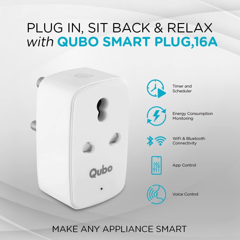 QUBO 16A Wifi + BT Smart Plug from Hero Group, Energy Monitoring, Suitable for large appliances like ACs, Geysers & Water Pumps (Voice Control with Amazon Alexa and Google Assistant) - Image 2