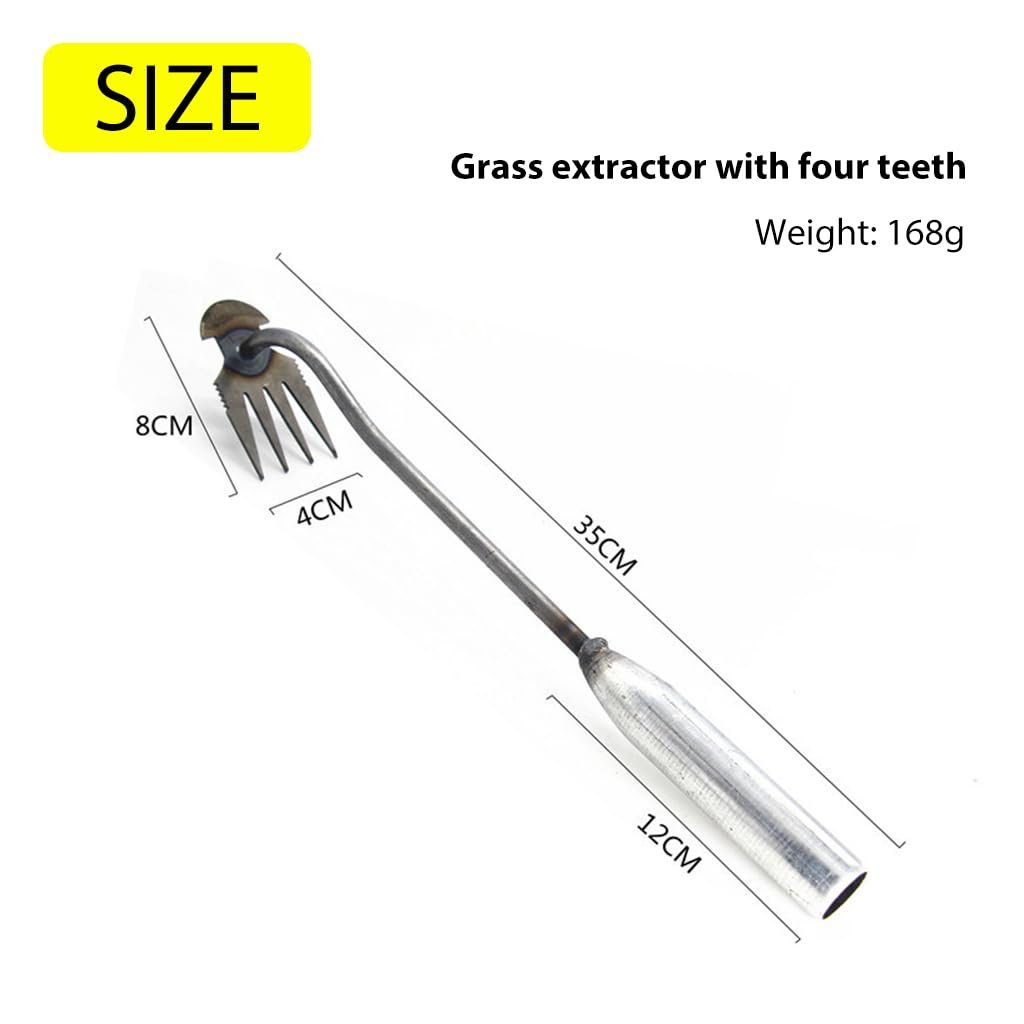 HASTHIP® Weeder Hand Tool, 21.6 Inches Garden Weeding Tool Steel 4-Claws Weeder Hand Tool, Portable Weed Puller, Manual Weed Puller for Lawn, Garden, Plant Pot - Image 2