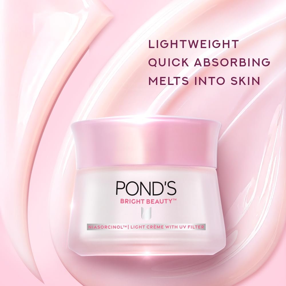 Pond's Bright Beauty Light Cream with UV Filter | Niasorcinol | 100x Better than Vitamin C | Niacinamide | Fades Dark Spots, Brightens Skin, 50g - Image 3