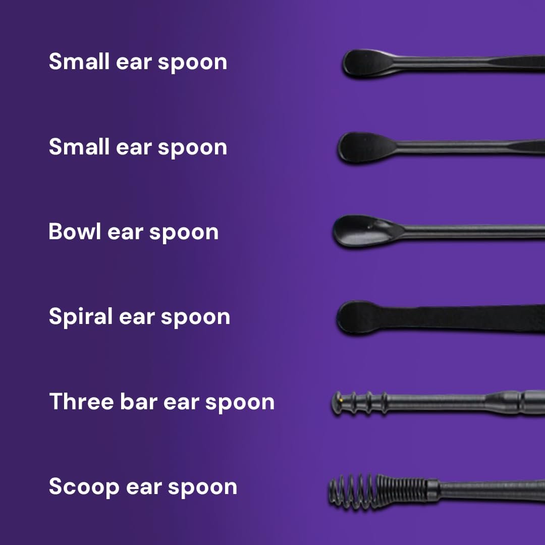 Careforce - The Force Behind Your Health Ear Cleaning Kit Steel & Reusable With Storage Pack Tool Kit With Ear Curette Cleaner And Spring Ear Buds Cleaner 6 Pcs Set Black - Image 8