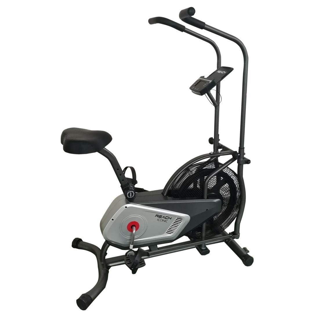 Reach Iconic Air Bike Exercise Cycle for Home Gym | Fan-Based Air Resistance for Cardio & Fitness Workout | Indoor Gym Equipment with LCD Screen and Cushioned Seat