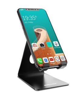 Portronics MODESK Universal Mobile Holder Stand with Metal Body, Anti Skid Design, Light Weight for All Smartphones, Tablets, Kindle, iPad(Black)