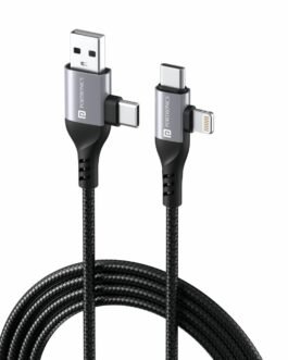 Portronics Konnect 4 IN 1 Unbreakable Nylon Braided Multi Functional Fast Charging Cable with Fast Data Transfer,Compatible with All Type C Android Smartphone & Lighting Device etc.(Black) Portronics Konnect 4 IN 1 Unbreakable Nylon Braided Multi Functional Fast Charging Cable with Fast Data Transfer,Compatible with All Type C Android Smartphone & Lighting Device etc.(Black)