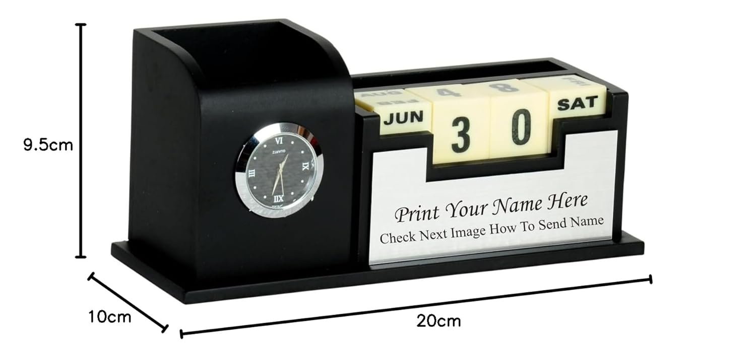 SHIVOM CRAFTS Pen Stand For Office Table, Desk Organizer With Wooden Calendar, Pen Stand, Mobile Holder For Home And Office - Customized Personalized Gift/Get Name Printed (Silver, Stationery) - Image 10