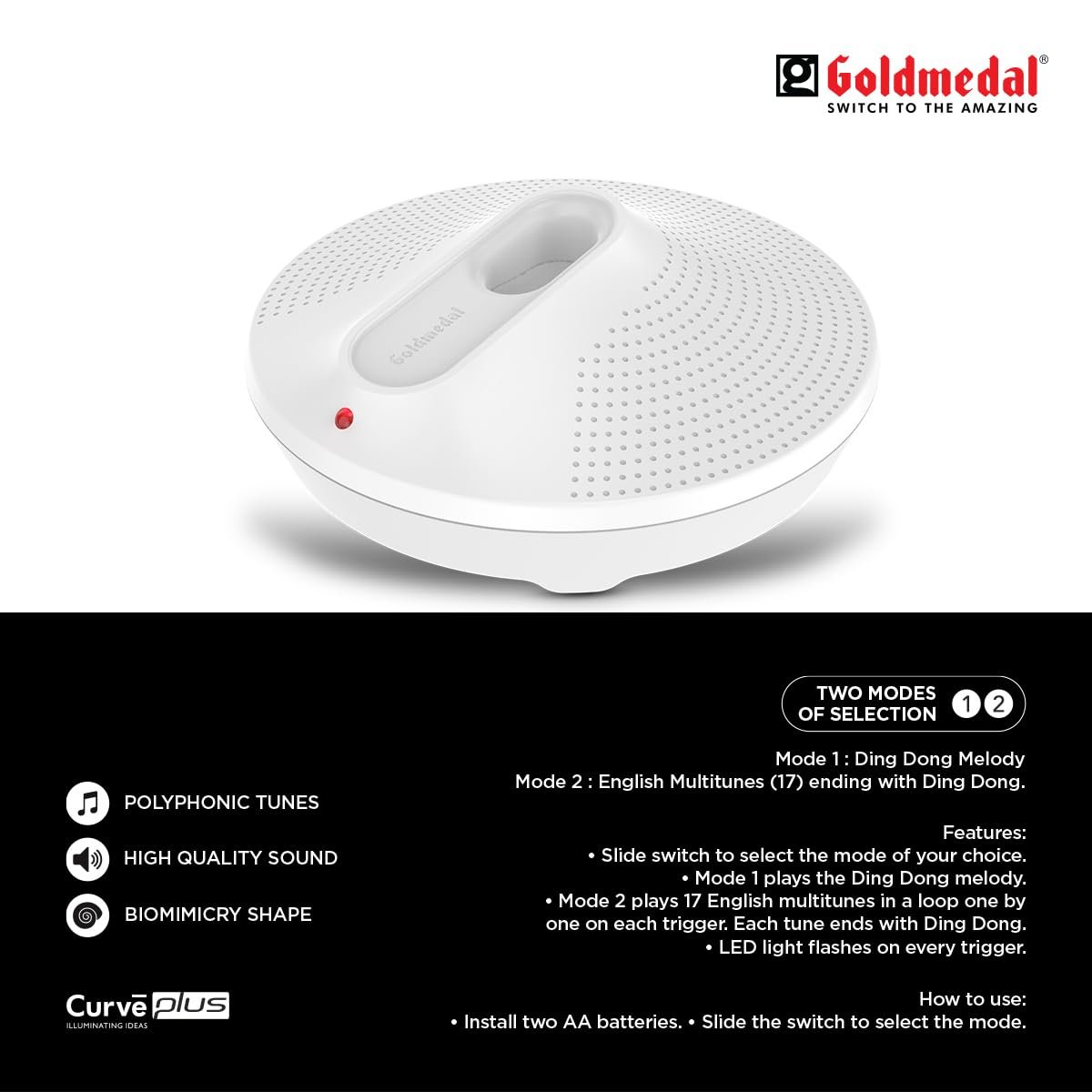 Goldmedal G-Shell Door Bell | Wired Electric Door Chime | Calling Bell For Home,Office | 18 Melody Sound | -White (Pack of 1) - Image 2