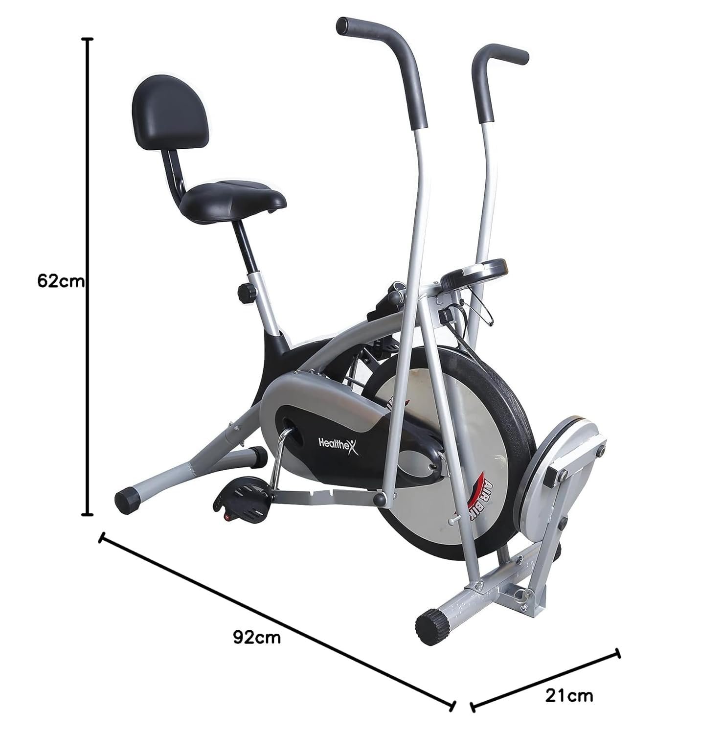 Healthex Air Bike Exercise Cycle For Home Gym With Stationary Handles Cardio Machine for Weight Loss at Home Platinum BT With Chain Driven (Black/Silver) - Image 2