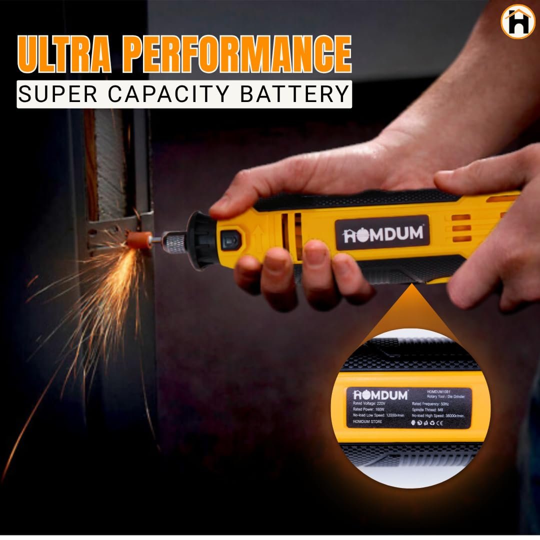 Homdum 152Pcs Universal Chuck Rotary Tool Kit Die Grinder 160W with 6 Variable Speed, Cutting,Sanding, Polishing, Engraving, Carving Tools for DIY Crafting and Home Repair Projects 6 months warranty - Image 5