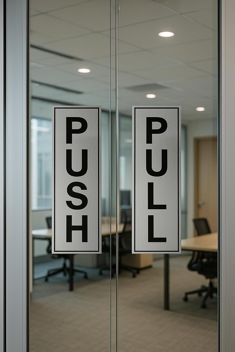 Buzz Cool Silver Metal Push Pull Stickers For Glass And Wood | Self Adhesive Stainless Steel Metal Sticker for Door | Push and Pull Stickers for Hospital Malls Office 1 set (2pcs) - Image 4