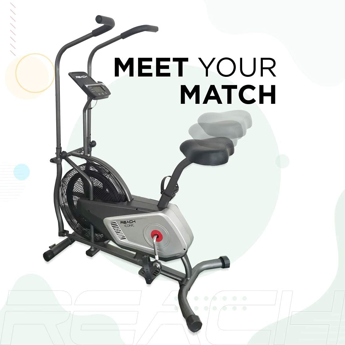 Reach Iconic Air Bike Exercise Cycle for Home Gym | Fan-Based Air Resistance for Cardio & Fitness Workout | Indoor Gym Equipment with LCD Screen and Cushioned Seat - Image 5