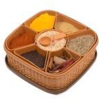 HomeWiz Plastic Square 7 Sections Multipurpose Kitchen Storage Masala Rangoli Dabba Box Set, Spice Box Set – Brown (Masala Box – 7 in 1)