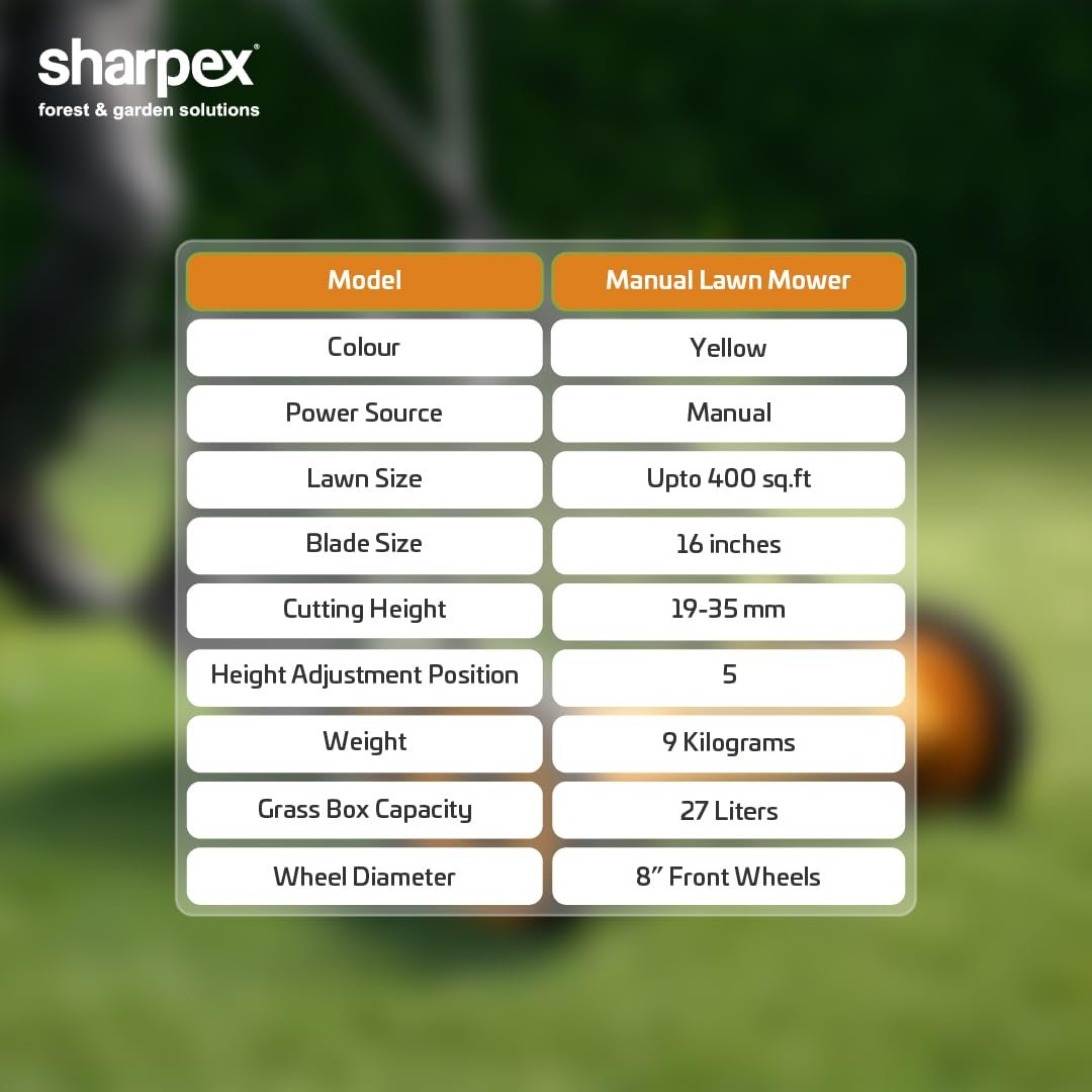 Sharpex Push Manual Lawn Mower with Grass Catcher | 16-Inch Reel Classic Grass Cutter with Metal Gear and 5-Position Height Adjustment for Home Garden | Not Recommended for Carpet Lawn (Yellow) - Image 7