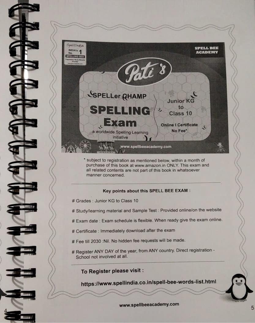 Word List Book To Prepare For Sakshi India Spell Bee Exam - Category 2 - Classes 3/4 From Spell India . Has 1000+ "Word List" Only . Children Friendly "Easy-2-Turn" & "Very Strong" Wiro Binding - Image 2