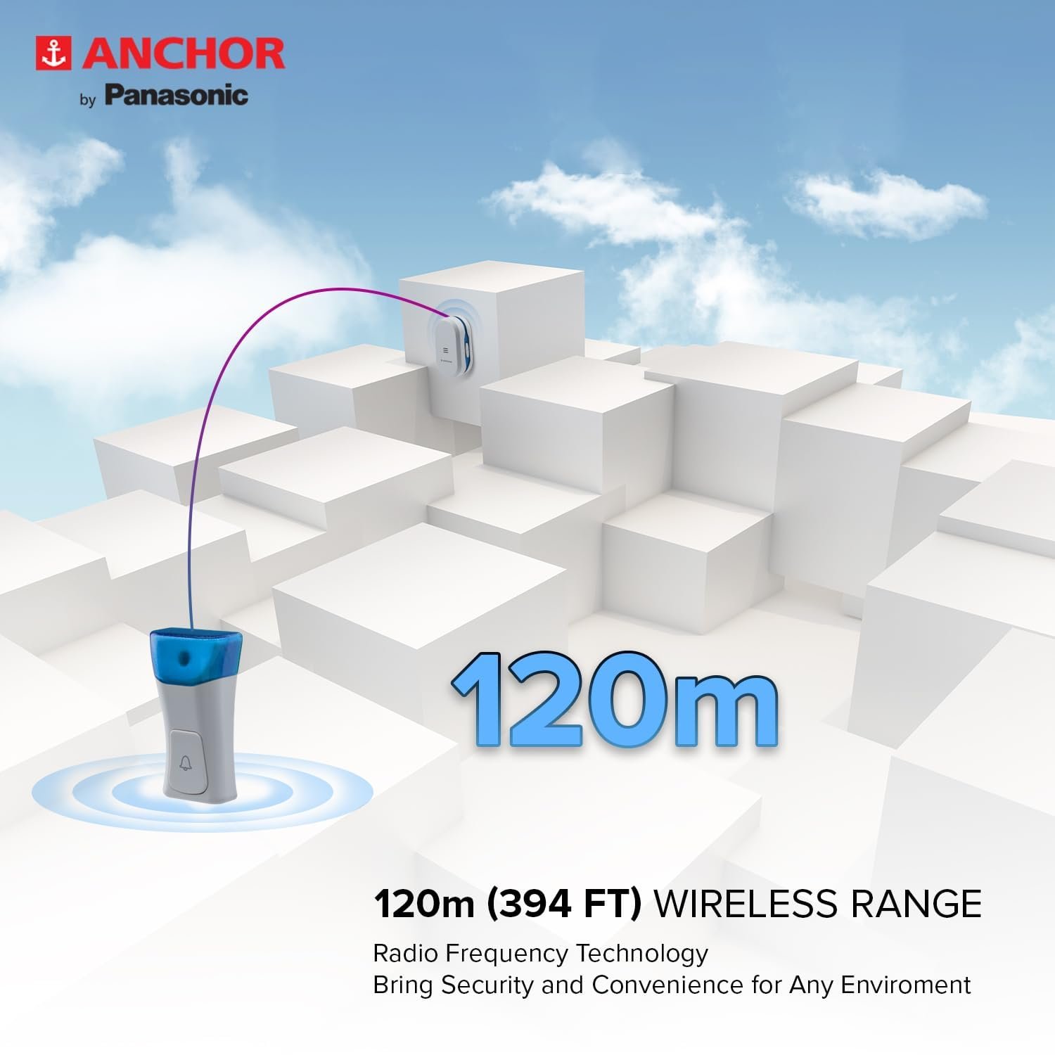Anchor by Panasonic Wireless Doorbell | 45 Melodies Calling Bell for Home, Office with 120 Meter Operating Range | Door Bell for home (22720) - Image 3