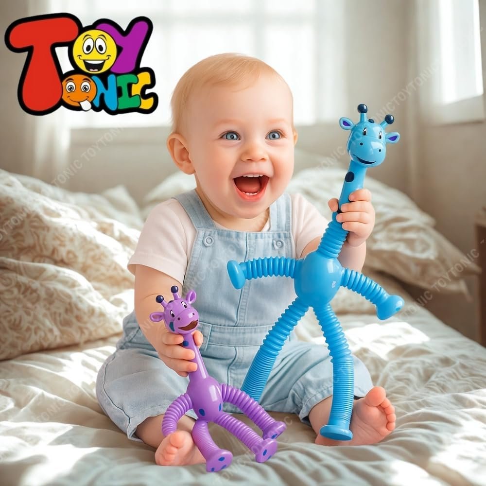 TOYTONIC Stretchy Telescopic Suction Toys for Toddlers – Giraffe Shaped Travel Toys for Kids – Fidget Set for Flights & Road – Travel Essentials for 1+ Year Old Boys & Girls – Multicolor Pack of 2 - Image 3