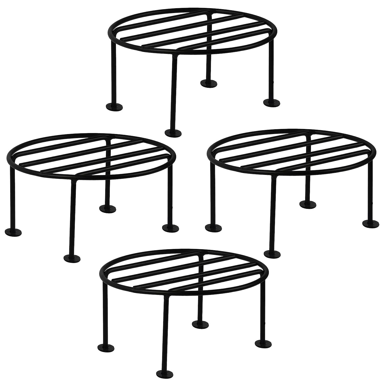 ORILEY 4 Pcs Round Plant Stand Galvanised Metal Flower Pot Holder Rust Resistant Gamla Support Corner Rack Outdoor Display Shelf for Home Garden Balcony Decoration (Black)