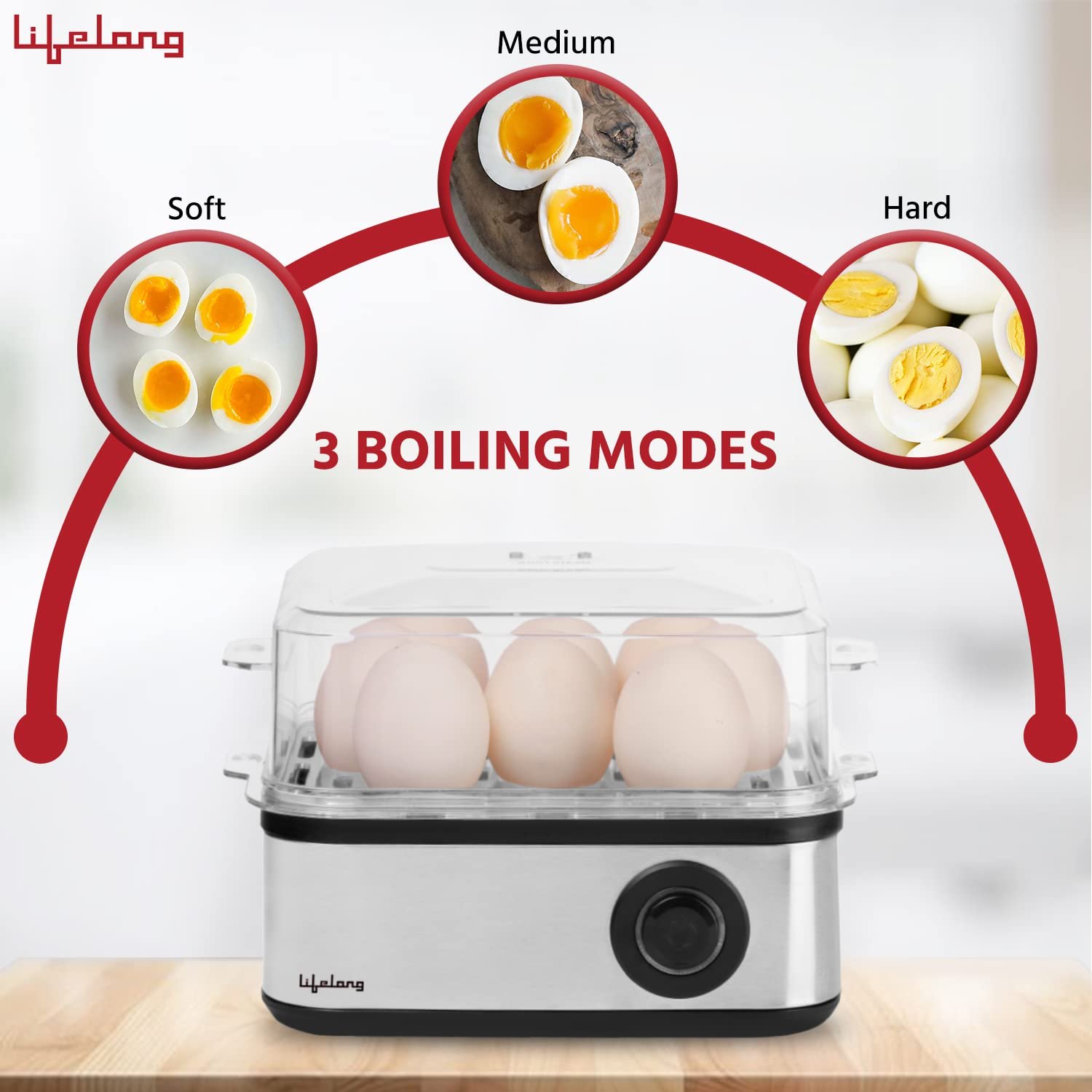 Lifelong 2-in1 Egg Boiler and Poacher 500-Watt (Black), Boil 8 eggs, Poach 4 eggs, Easy to clean| 3 Boiling Modes, Stainless Steel Body and Heating Plate, Automatic Turn-Off - Image 4