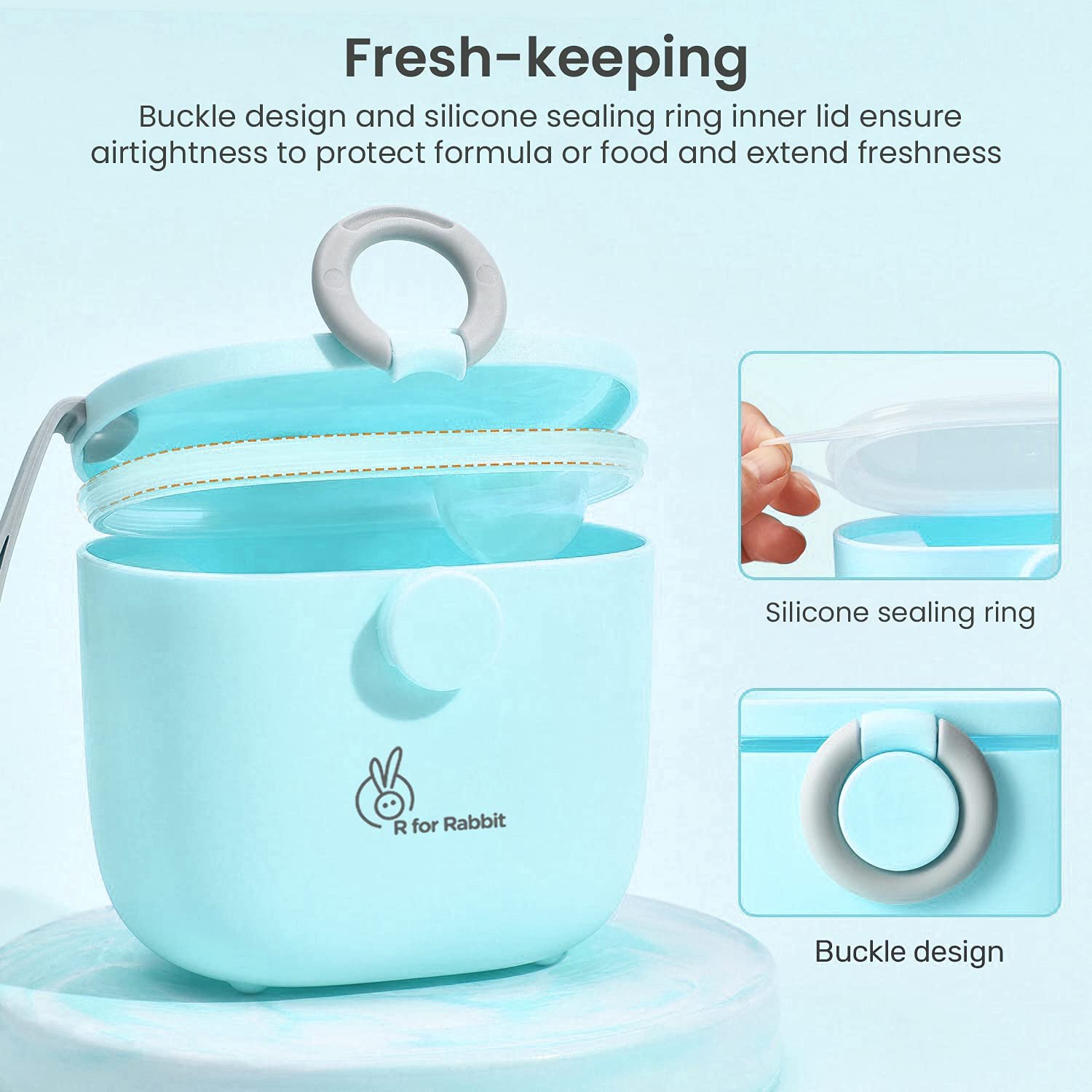 R for Rabbit Silicone First Feed Meal Box for Baby, Kids Multi-Functional Milk Powder Container Box 210G (Blue) - Image 8