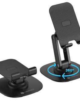 Portronics Mobot III 360° Rotatable & Foldable Mobile Phone Holder With Stable Metallic base,Adjustable Height, Anti Skid Pad,Tabletop Mobile Phone Stand for all Smartphones,tablets,Kindle,ipad(Black)