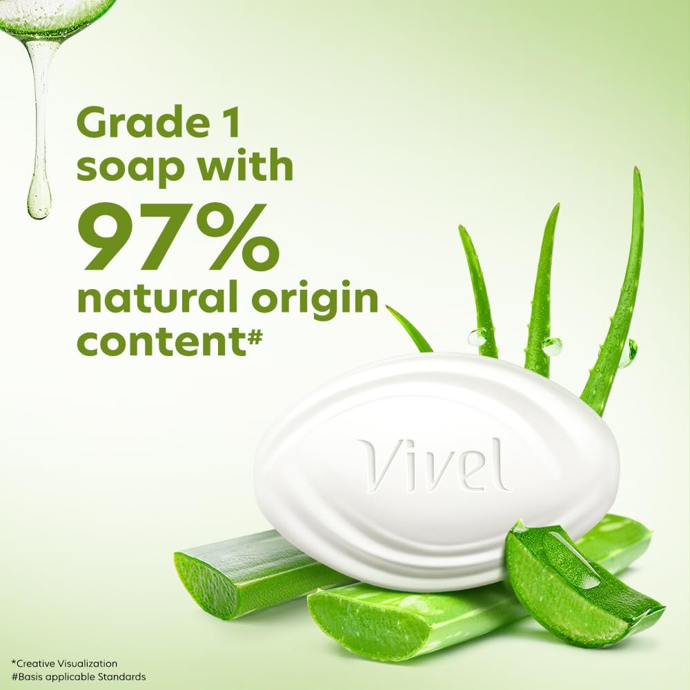 Vivel Aloe Vera Grade 1 Bathing Soap with Vitamin E for Soft Glowing skin, 600g (150g - Pack of 4), Soap for Women & Men, For All Skin Types - Image 4