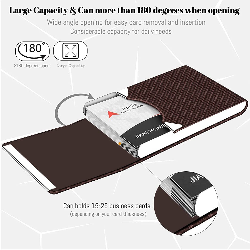 Zibuyu® Business Card Holder for Man&Women Metal Classy Visiting Card Holder for Pocket PU Leather Wallet Slim Cards Case with Metal Magnetic Clasp, 20 Cards (6X9.5Cm) Office Product - Brown - Image 4
