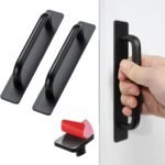DHVSAM Adhesive Cabinet Handles, Self-Stick Instant Cabinet Handles Alloy No Drilling Push Pull Handles Helper for Kitchen Cabinet Drawer Window Sliding Closet (Black, 2 Pcs)
