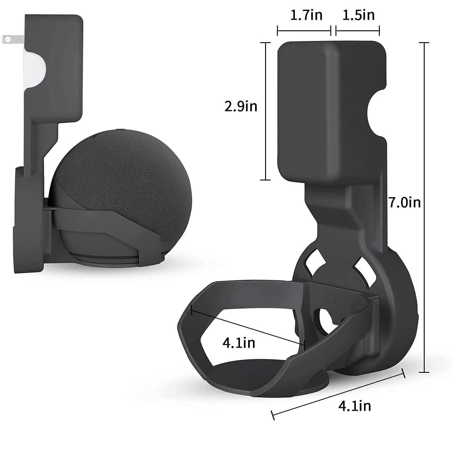 Saifsmart Outlet Wall Mount Hanger Holder Stand Accessories Case Built-in Plug Cable Management for Echo Dot 4th Gen/Echo Dot 5th Gen Smart Speaker (Black) - Image 3