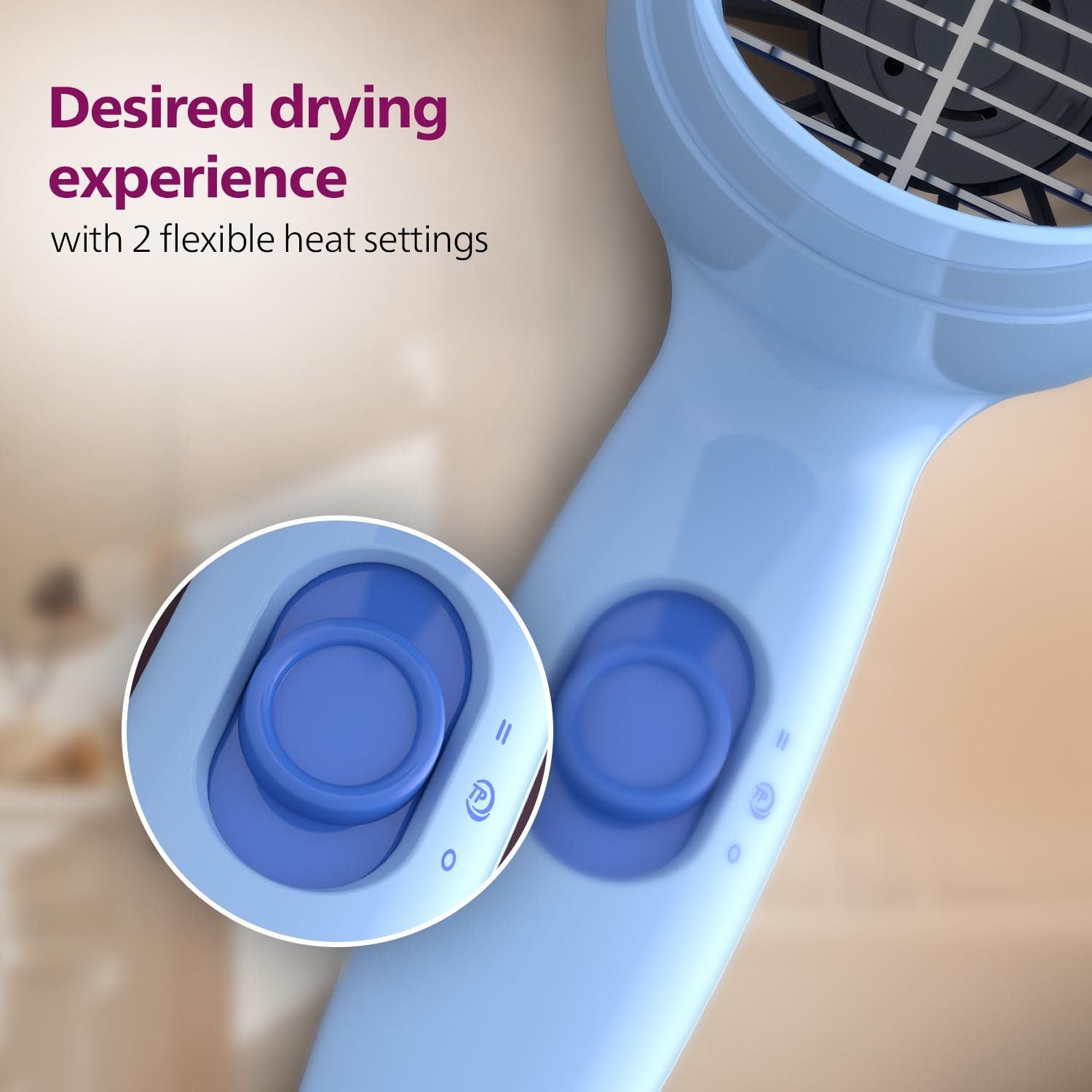 Philips Hair Dryer 1000 Watts | 2 Heat Settings (Hot/Warm) | ThermoProtect Technology prevents overheating | HP8100/60 - Blue | Perfect Blow Dry For Men & Women | 2 years Warranty - Image 5