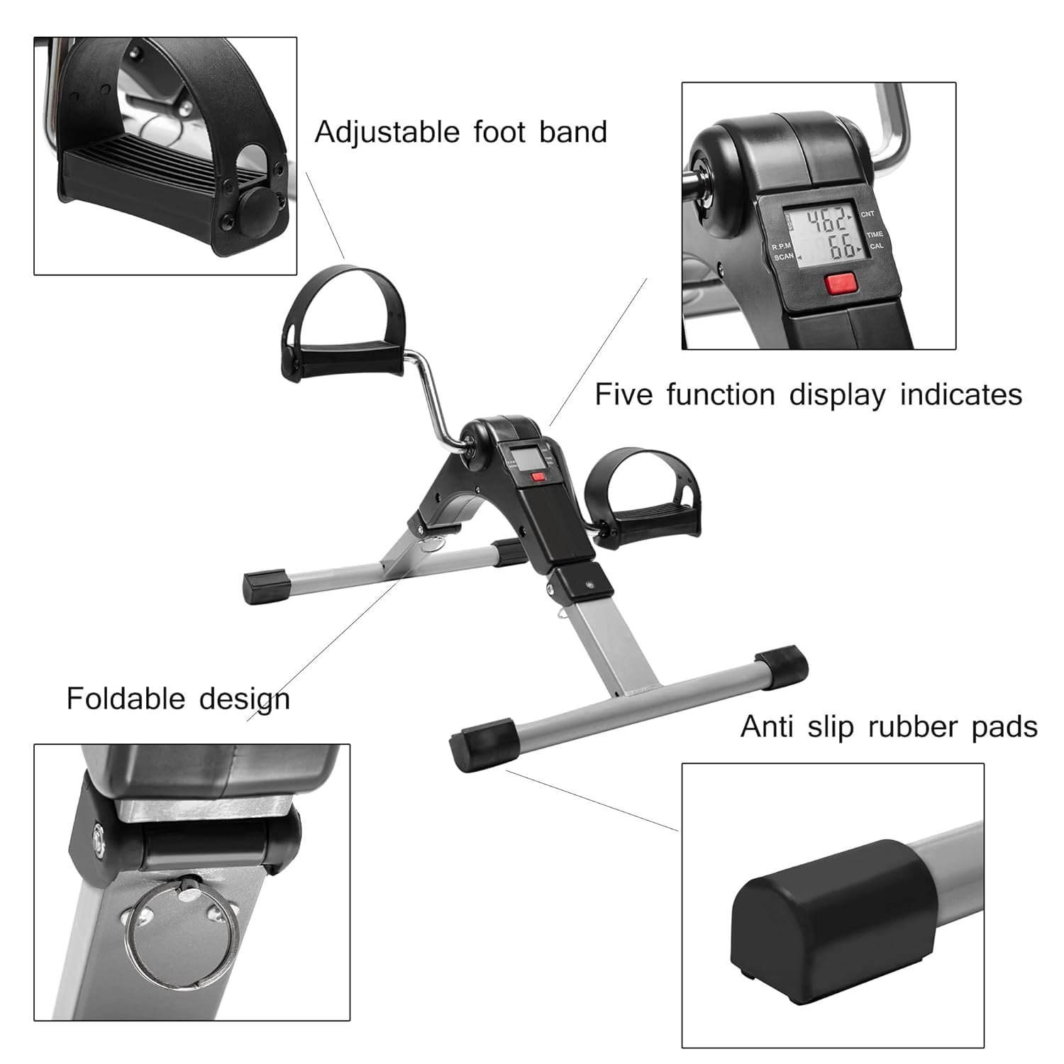 Smile™ Foldable Mini Fitness Cycle Pedal Exerciser Bike Gym Machine with Digital Display Meter for Men Women Home Exercise Gym, PVC - Image 2