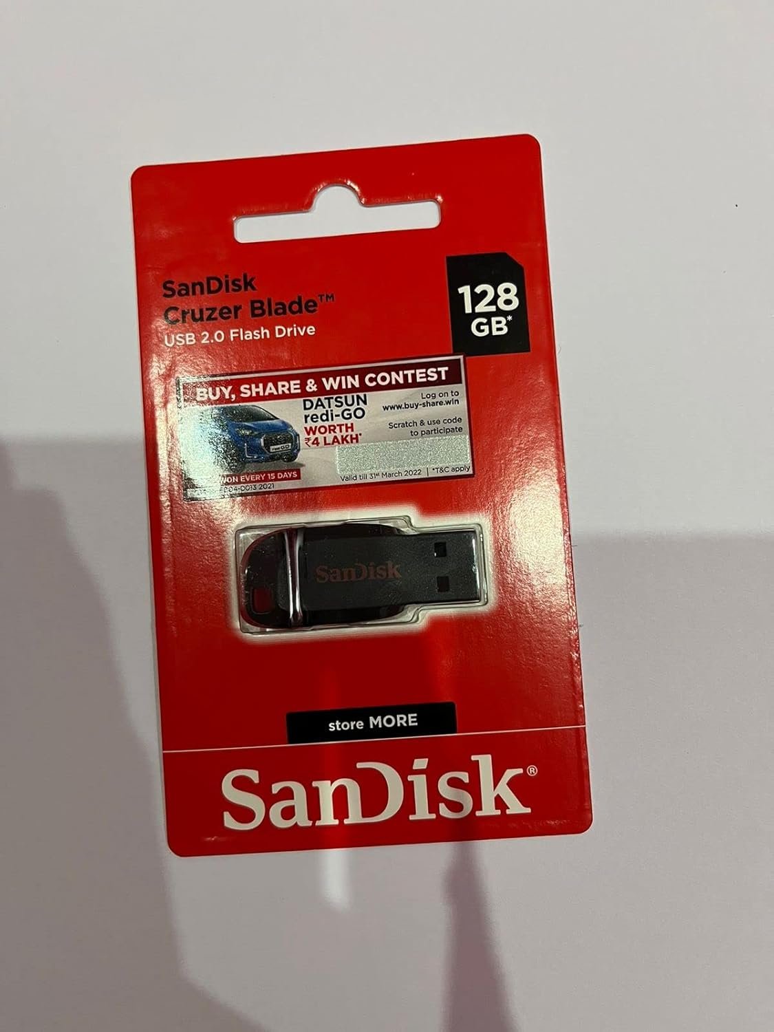 SanDisk Cruzer Blade 128GB, USB 2.0, Flash Drive, Pendrive, Red, 5Y Warranty (SDCZ50-128G-I35) - Image 3