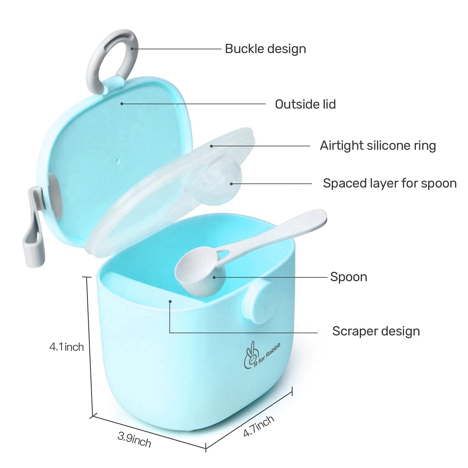 R for Rabbit Silicone First Feed Meal Box for Baby, Kids Multi-Functional Milk Powder Container Box 210G (Blue) - Image 5