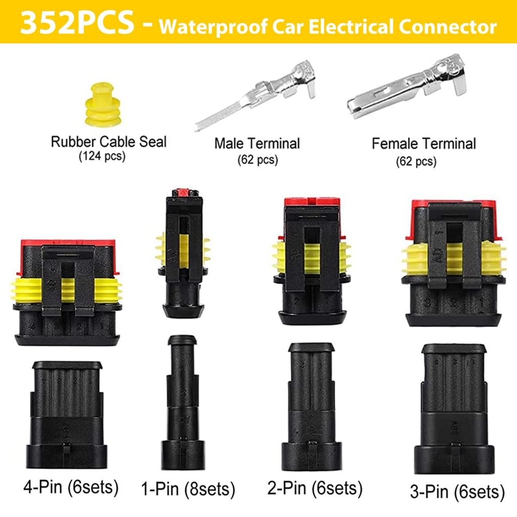 ZIBUYU� 352pcs Waterproof Car Electrical Connector Terminals Automotive Electrical Wire Connector Plug Kit 1/2/3/4 Pin Connectors Male and Female - Image 2