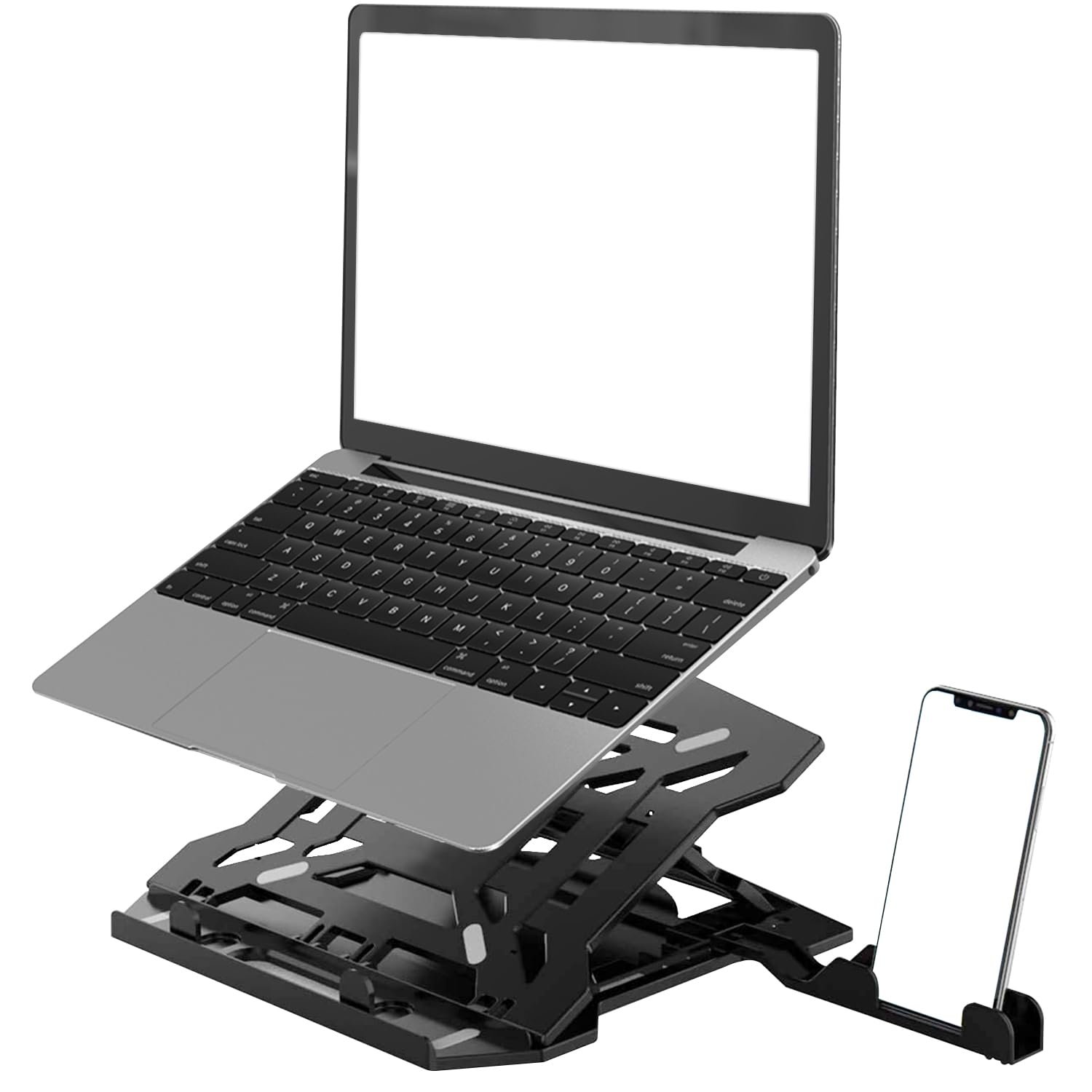 amazon basics ABS 2-in-1 Laptop and Mobile Stand, Ergonomic, Adjustable Height, Anti-Slip Base, Heat Dissipation, Portable, Lightweight, Compatible with All Laptops Up to 15.6" (Black) - Image 4